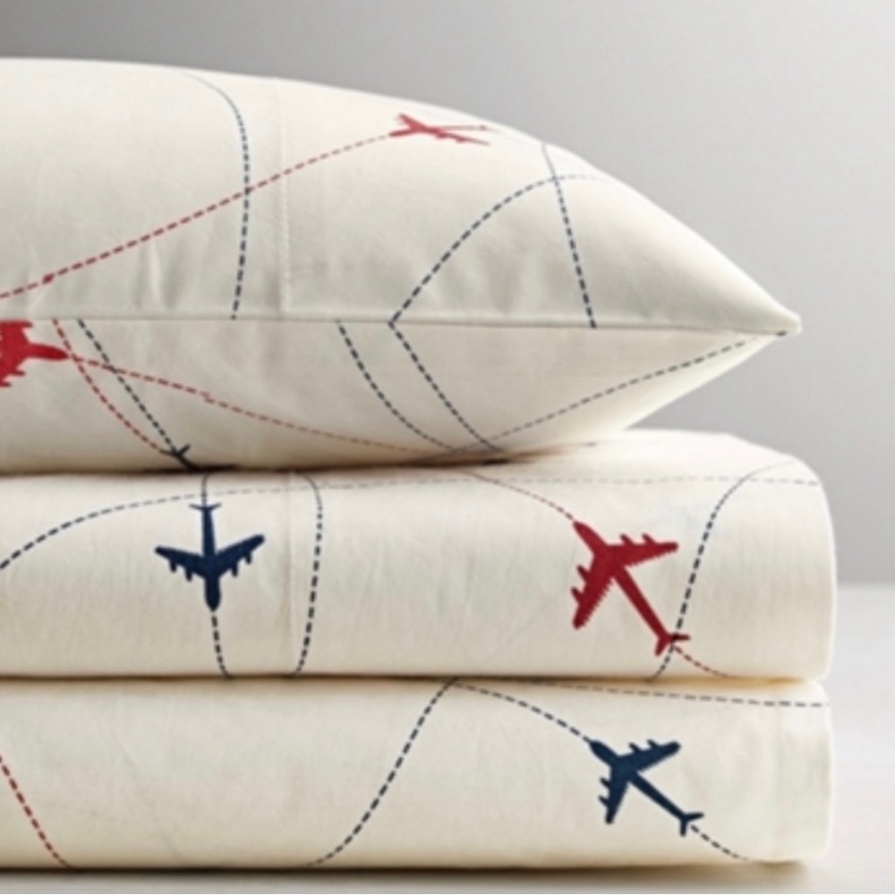 🆕 RH Child Airplane Route Twin Sheet Set
